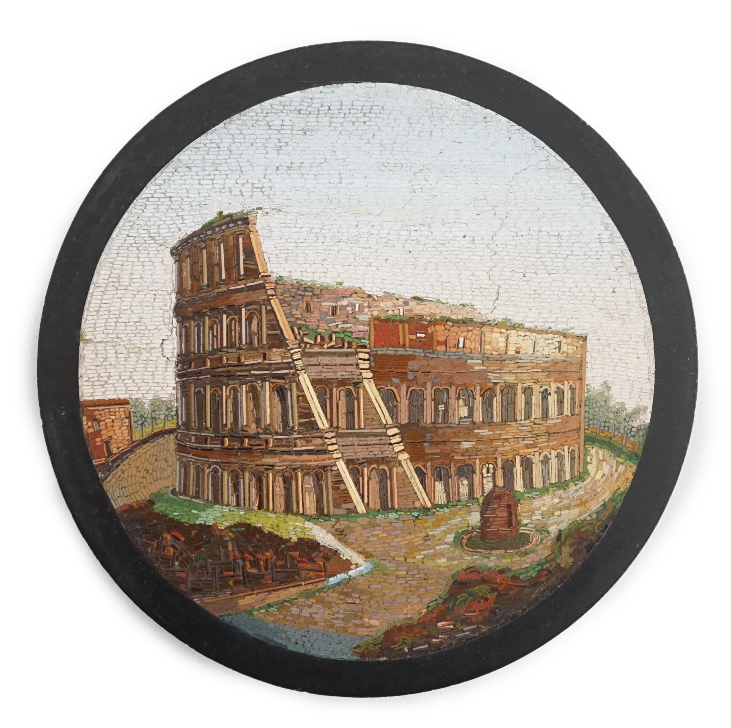 A 19th century Italian micro mosaic plaque depicting the Colosseum